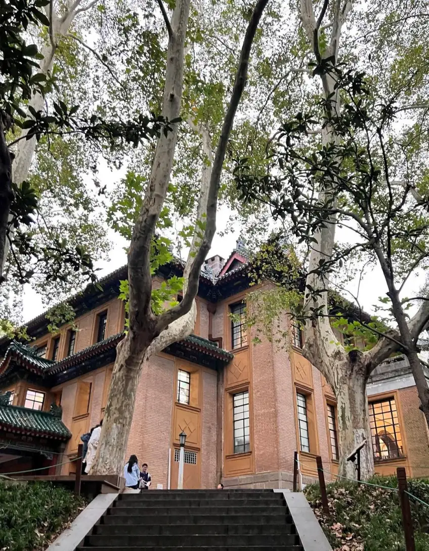 中文導遊陪同遊客講解南京歷史建築